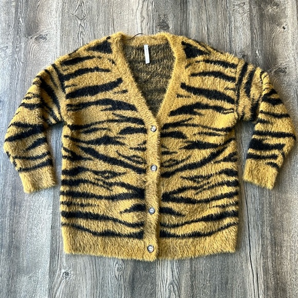 Rvca Sweater Orange Brown Wild Side Cardigan Fuzzy Sweater Size Medium - Picture 2 of 14